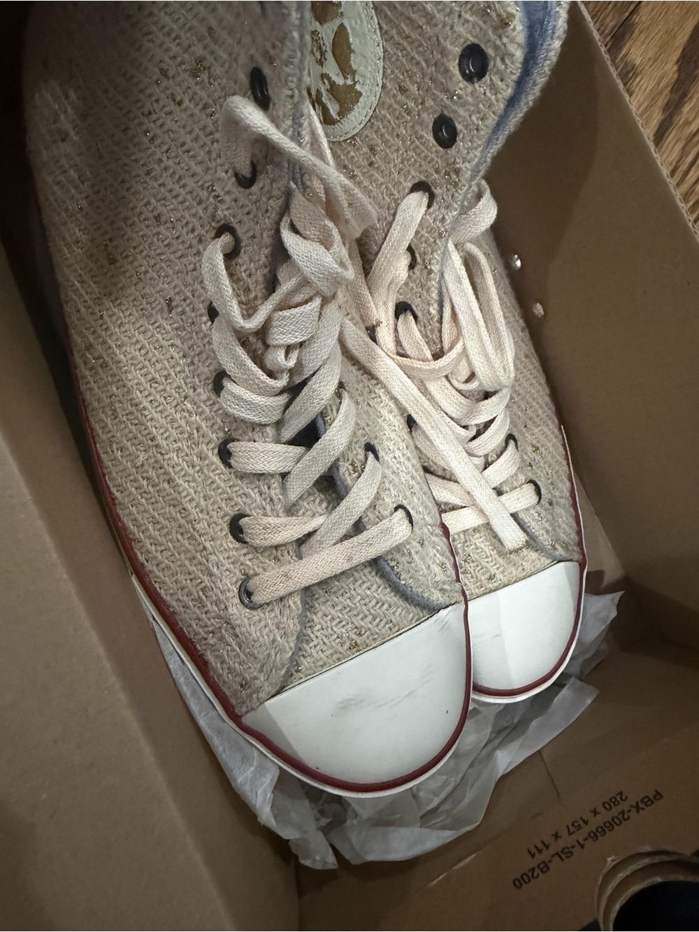 Converse Beige Woven High-Top Sneakers with Red Trim